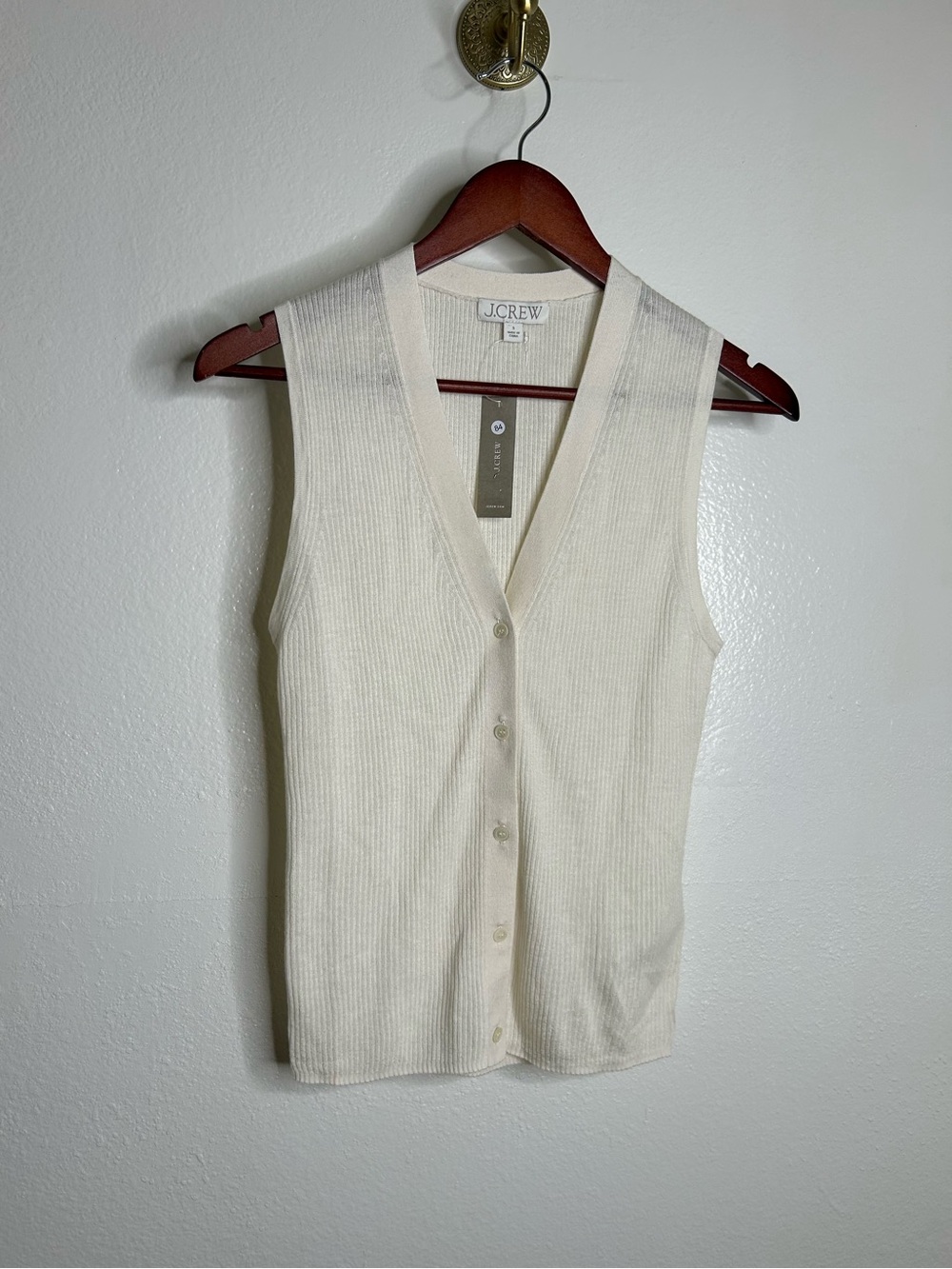 NWT J. Crew Cashmere Silk Cream Knit Button Up Shell Vest Lightweight